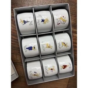 VTG Pottery Barn Set of 9 Reindeer Napkin Rings, Christmas Decor In Box